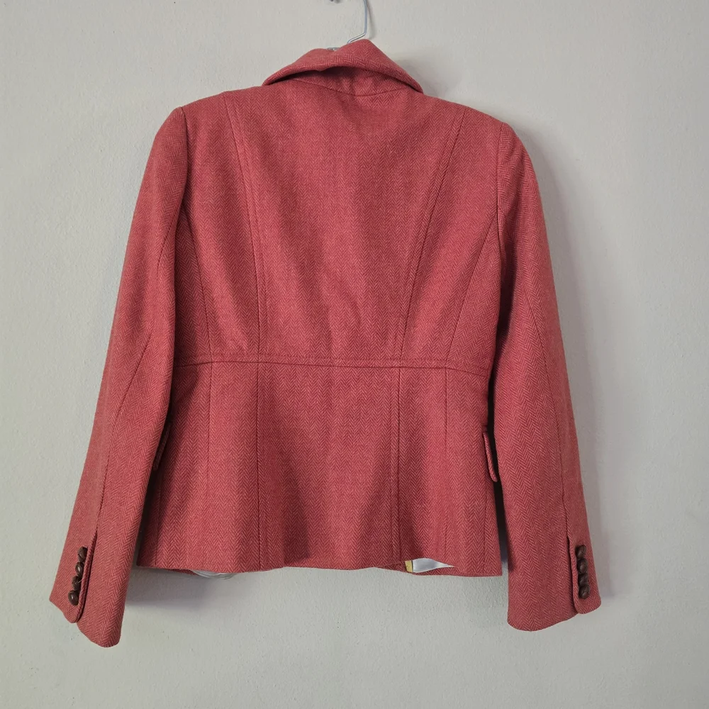 J Crew Women’s Orange Herringbone 100% Wool Tweed Blazer Jacket Sz O Style 86657